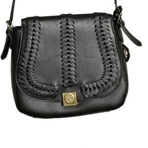 Christian Lacroix Womens Piper Crossbody Bag Faux Leather Black braided woven